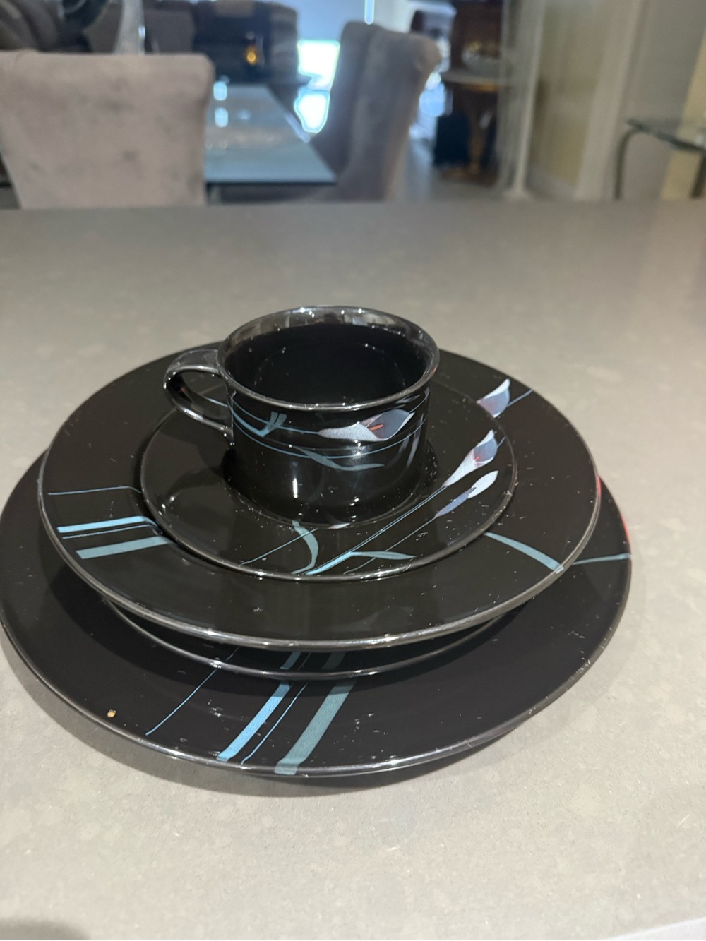 Mikasa Black Dinnerware Set with Blue Accents